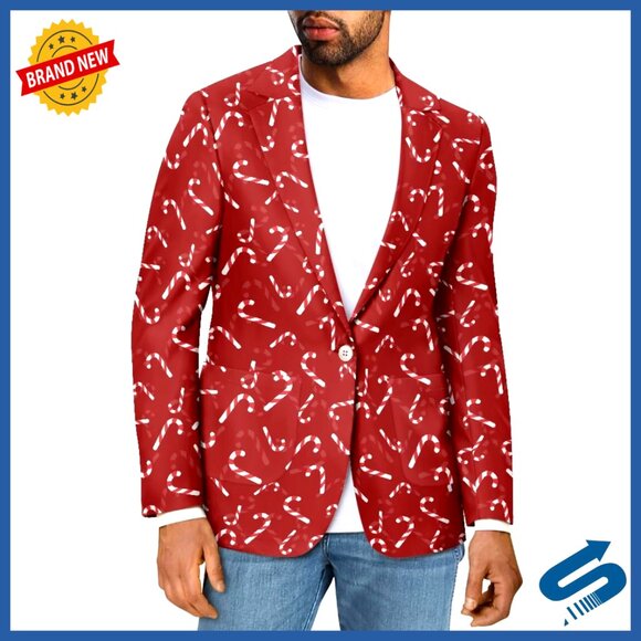 Men's Slim Fit Blazer One Button Notched Lapel Lightweight Polyester